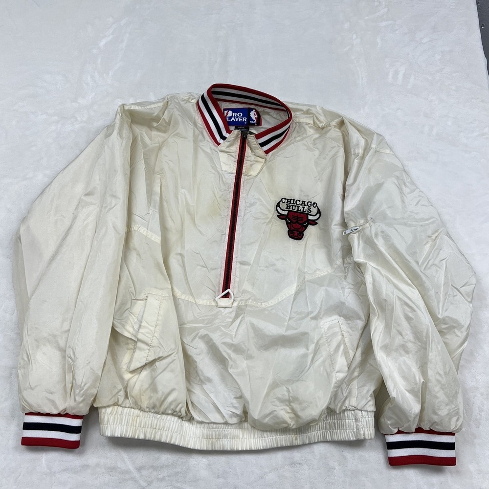 Pro Layer Windbreaker Jacket Mens XL Cream Chicago Bulls Vintage NBA Quarter Zip
